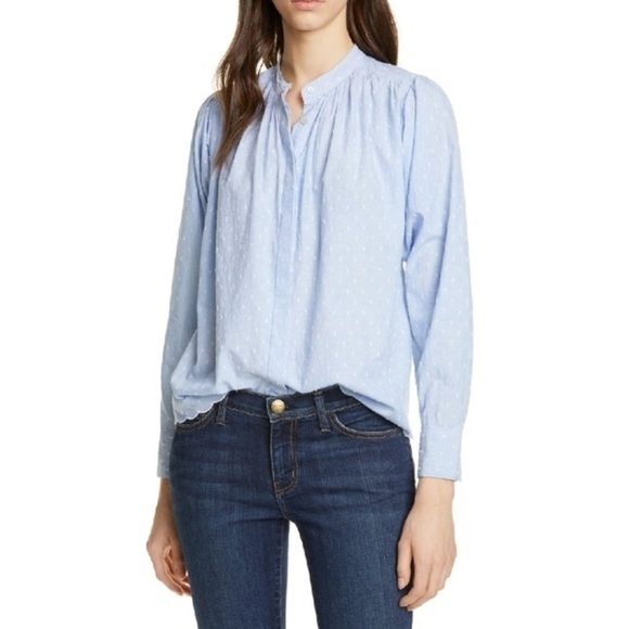 Joie Abidan clip dot cotton blouse Cornflower blue long sleeve women's size XS - Picture 1 of 9